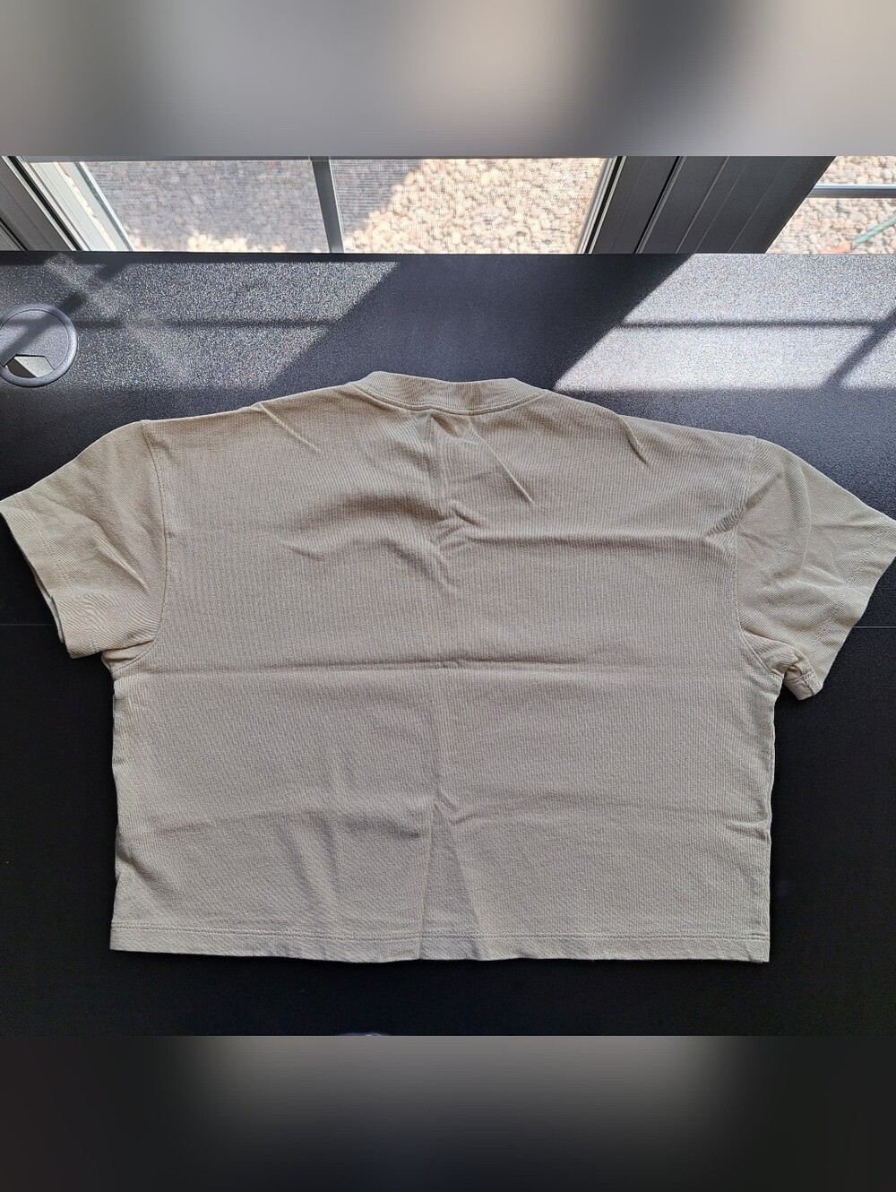 Nike Cream Tan Cropped Tee with White Embroidered Nike Swoosh Size Small - Picture 3 of 3